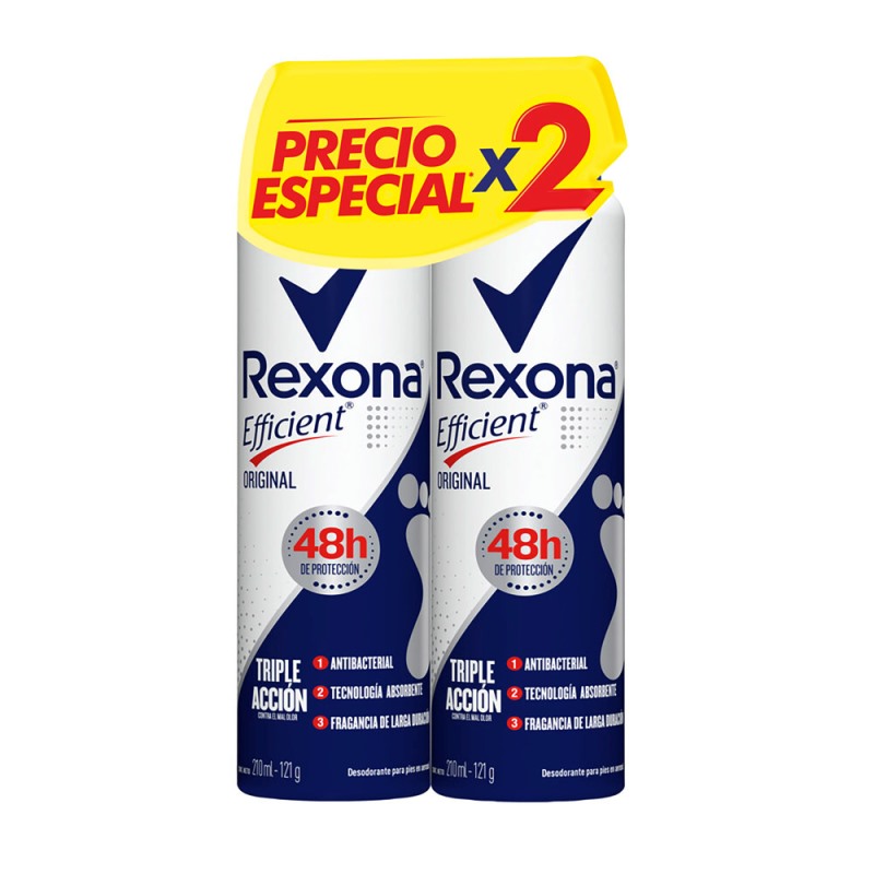 2 Talco Rexona Eff Orig Spray 210Ml Pe