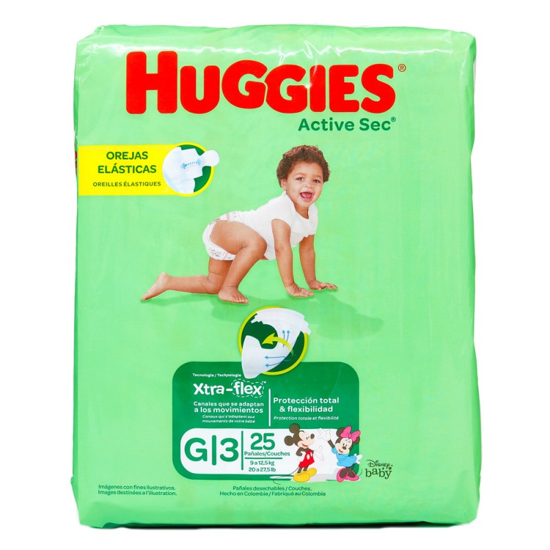 Pan.Huggies Active Sec Et.3 Gde 25 Unds